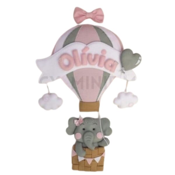 Colgante con nombre para habitación infantil con diseño de elefante en globo - Imagen 2