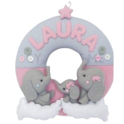 Colgante con nombre para habitación infantil con diseño de elefantes
