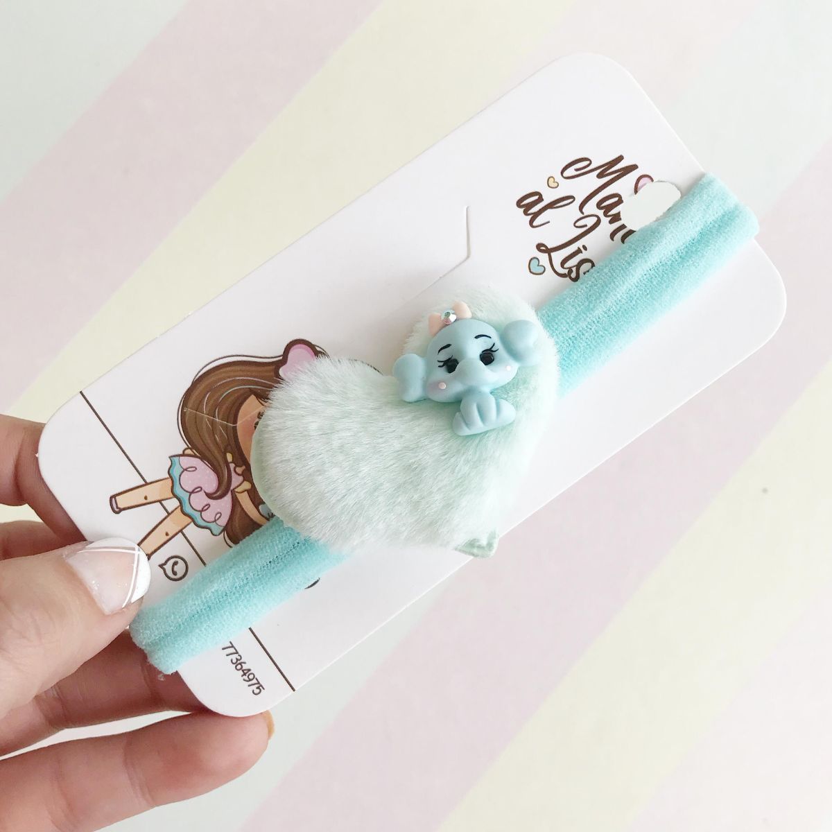 Vincha para bebé con corazón de peluche y aplique de porcelana elefante