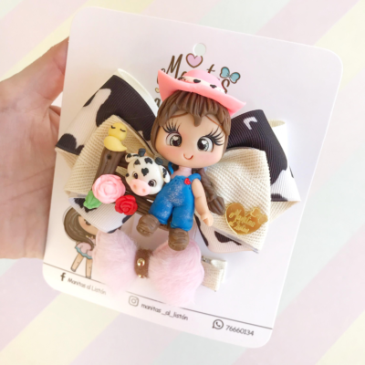 Moño para niña con diseño de granjera