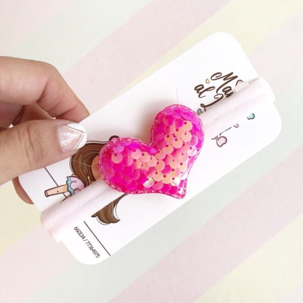 Vincha para bebe corazón con lentejuelas