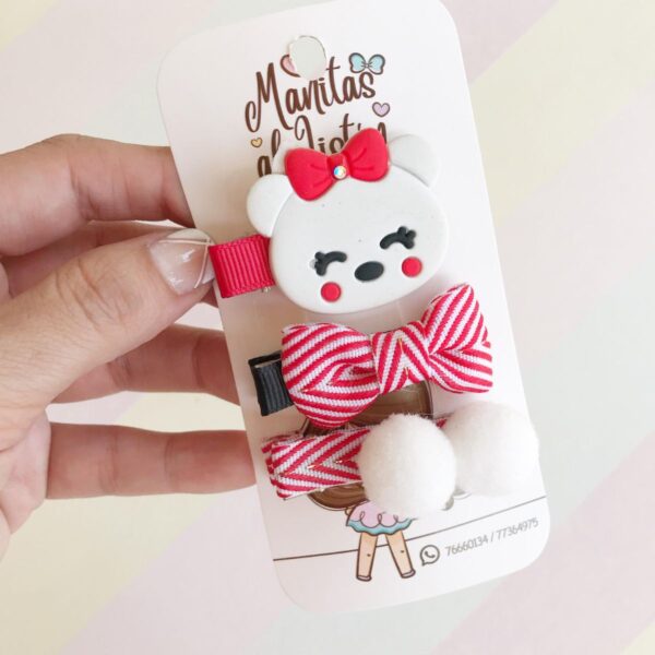 Hairclips tematica osito - 1 set de 3 piezas