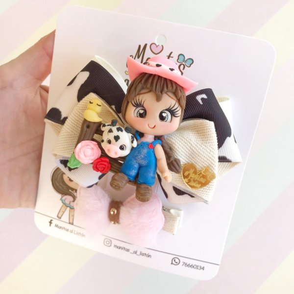 Moño para niña con diseño de granjera