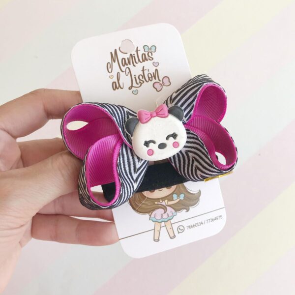 Vincha con Moño diseño oso panda
