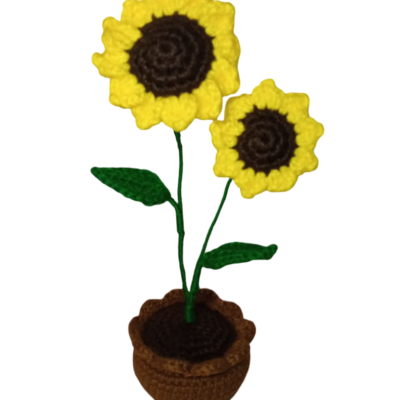 Maceta de girasol tejida a mano