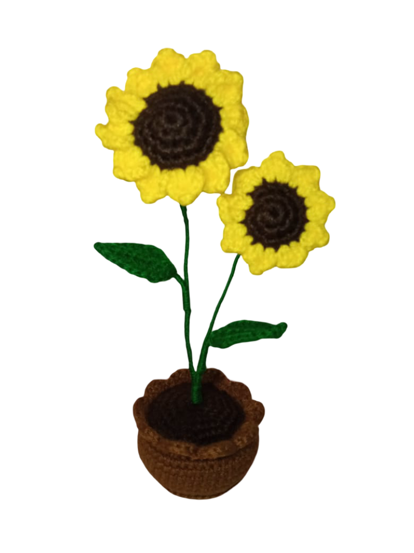 Maceta de girasol tejida a mano