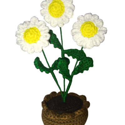 Maceta de margaritas tejida a mano