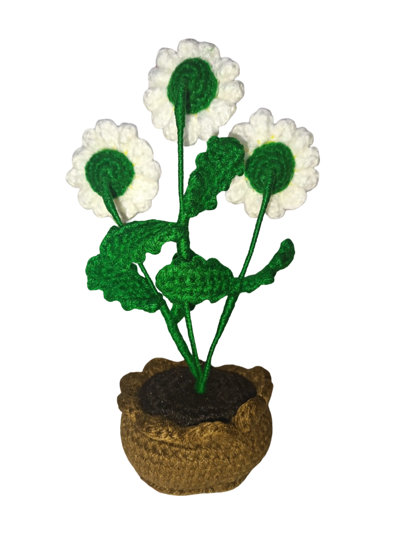 Maceta de margaritas tejida a mano - Imagen 2